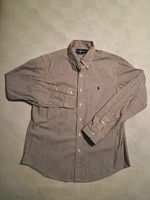 Ralph Lauren Button Down Shirt Custom Fit Brown Striped Long Sleeve size L