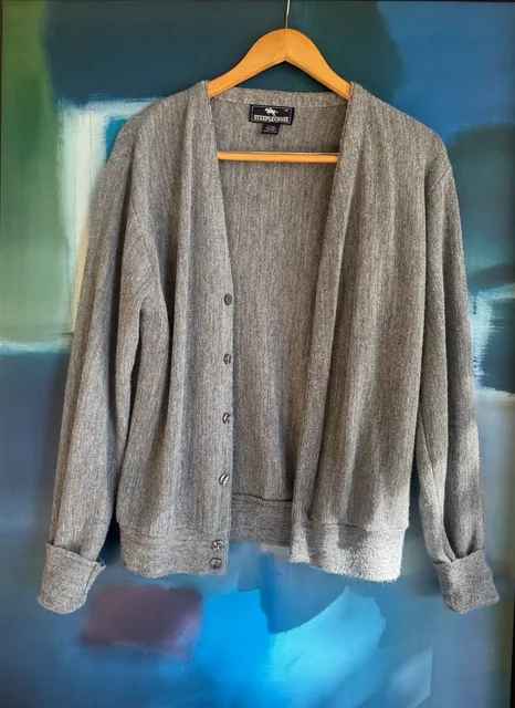 Steeplechase Knit Cardigan Size M Gray Vintage 80s USA Made