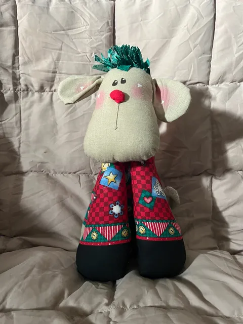 Vintage Handmade Fabric Christmas Reindeer Holiday Plush Toy