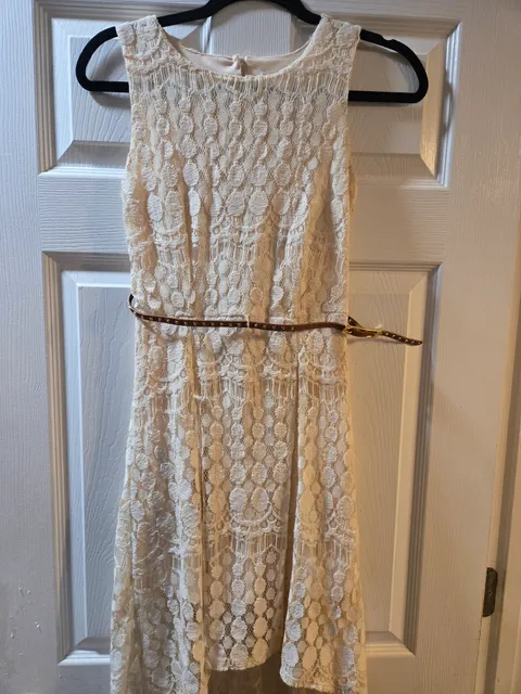 Xhilaration Cream Lace High-Low Dress with Belt