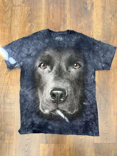 The Mountain Black Lab Dog Graphic T-Shirt Size L Tie Dye Vincent Hie
