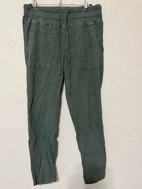 KUT from the Kloth Drawstring Cargo Pants Size S Green Linen Blend