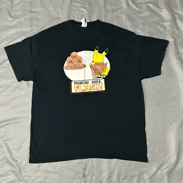 Gildan Pikachu Used Flash Pokemon Meme Diglett T-Shirt Size XL Black