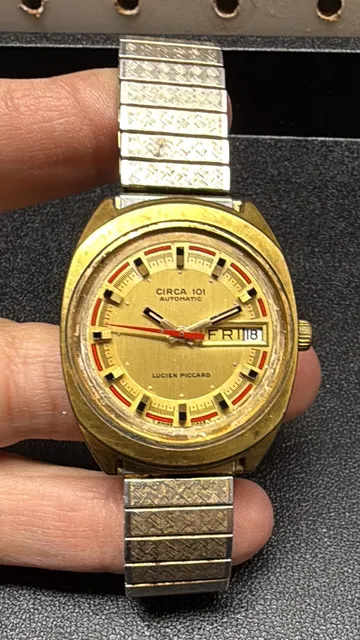Lucien Piccard Circa 101 Automatic Gold Tone Vintage Watch needs Crystal