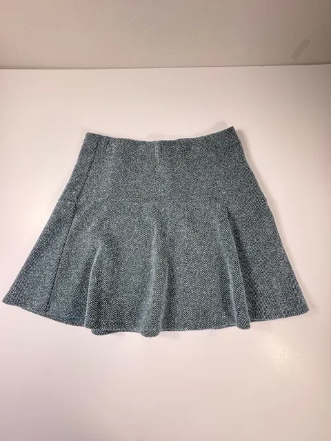 LOFT Tweed Skater Skirt Gray Herringbone