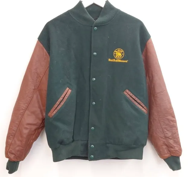 Team Universe Smith & Wesson Varsity Jacket Size L Green Leather Wool