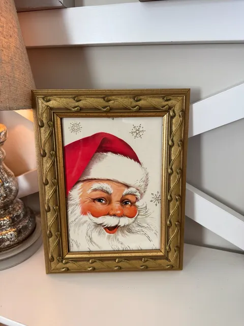 Vintage Santa Claus Framed Art Print Gold Frame Christmas Holiday Decor