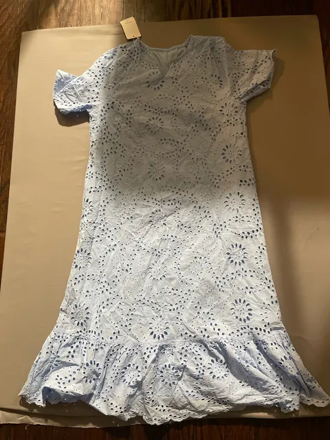 Unbranded Blue Eyelet Lace Short Sleeve Midi Dress Size M
