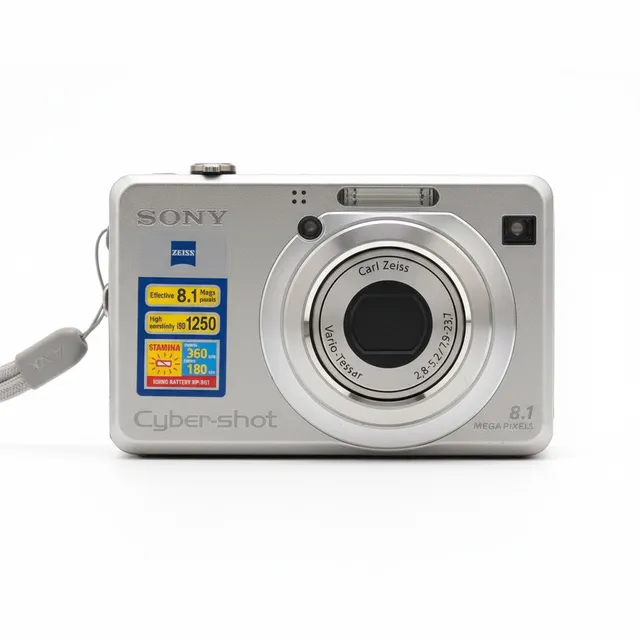 Sony Cyber-Shot DSC-W100 8.1MP Digital Camera Silver Zeiss Lense Battery&Charger