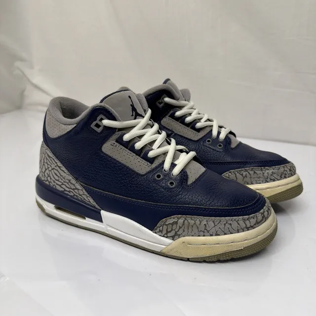 Nike Air Jordan 3 Retro Youth Sneakers 6.5Y Navy Blue Leather Mid Top
