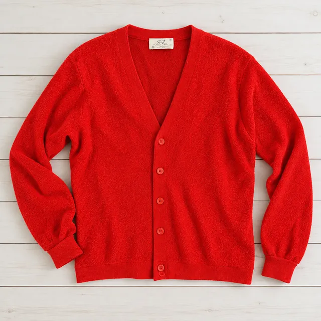 Vintage 1960s/1970s Lord Jeff Red Wool Cardigan Sweater XL Made in USA