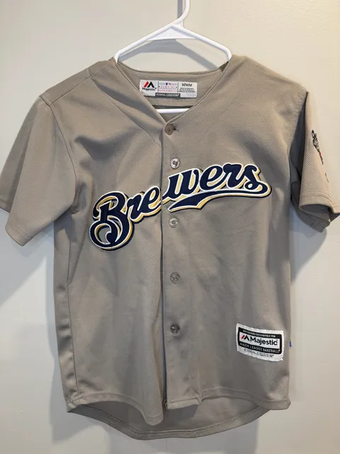 Majestic Milwaukee Brewers Baseball Jersey Size youth M Gray Spring 70