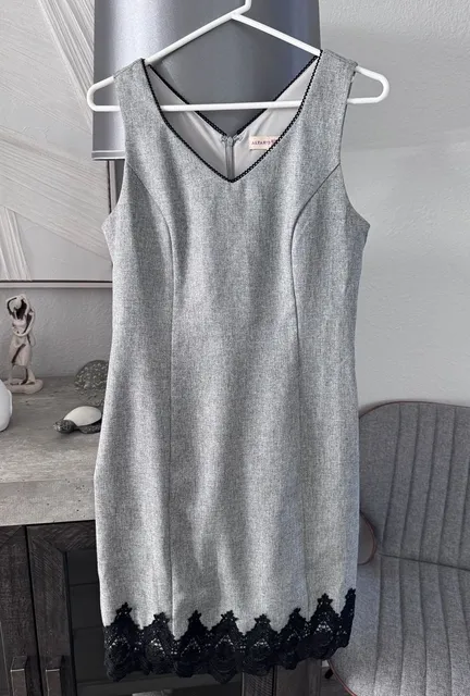 Altar'd State Gray Dress Black Lace Trim V-Neck Sleeveless