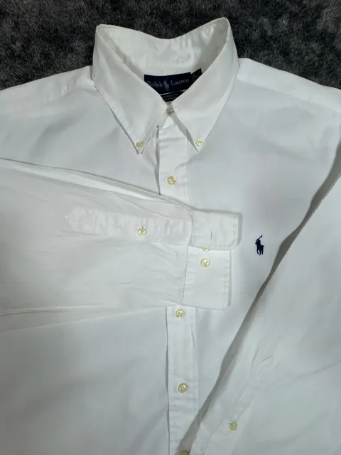 Ralph Lauren Yarmouth Button Down Shirt Size 17 34/35 White Long Sleeve