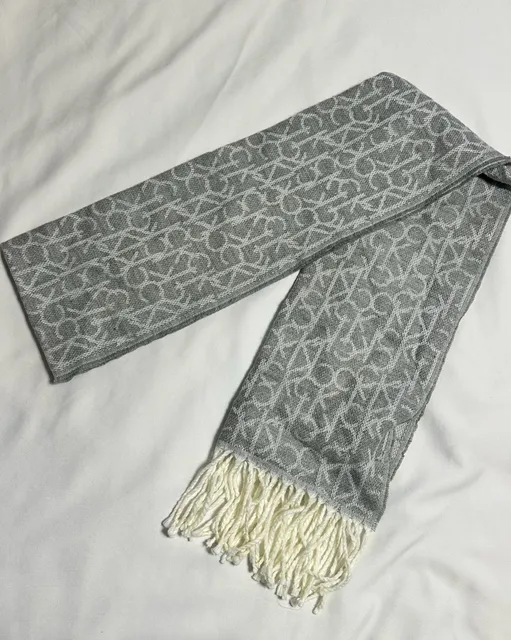 Calvin Klein Monogram CK Logo Scarf Gray White