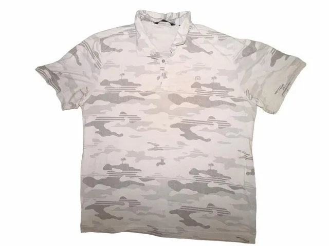 TravisMathew Skywind Polo Size XXL White Gray Camo Golf Shirt