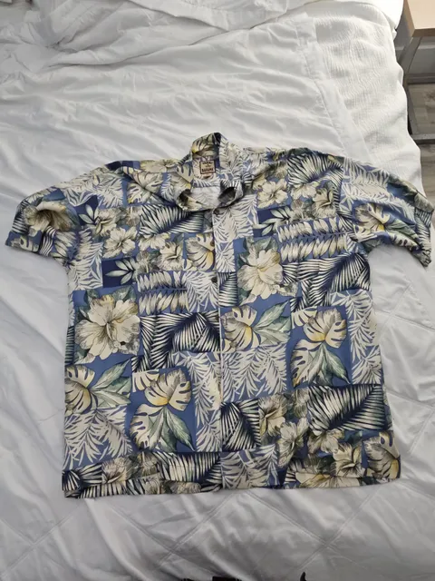 Tommy Bahama Silk Hawaiian Shirt XXL Blue Floral Leaves