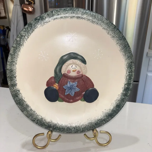 Vintage Ceramic Snowman Christmas Decor Plate 12.5”