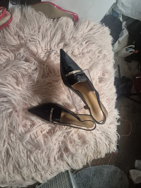 Unbranded Black Patent Slingback Pointed Toe Heels Size EU 42