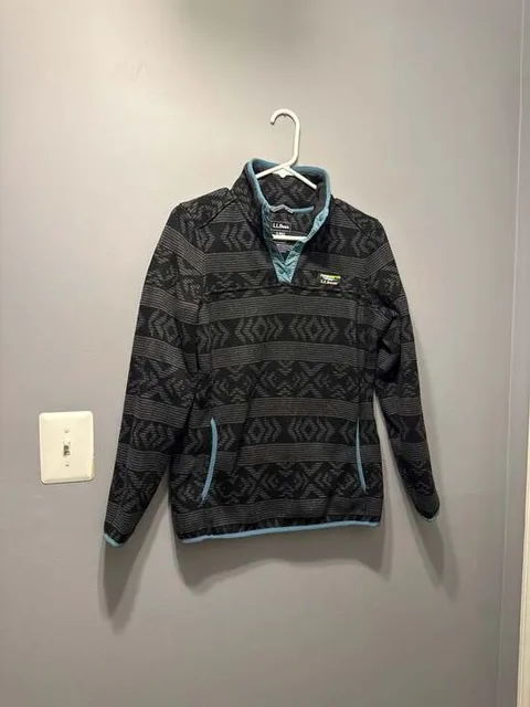 L.L.Bean Sweater Fleece Pullover Print Snap-Neck