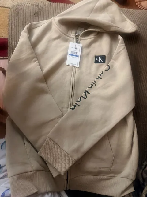 Calvin Klein Monologo Patch Zip Hoodie Beige