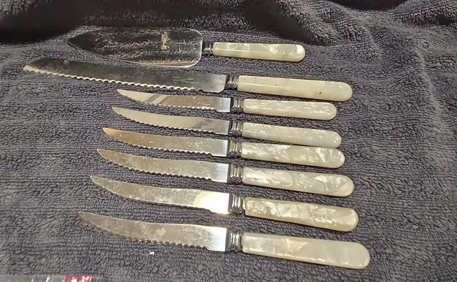 Sheffield of England Vintage Faux Pearl Handle Flatware Knife and Server Set