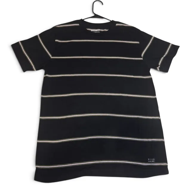 Billabong Striped T-Shirt Size Large Black Tailored Fit