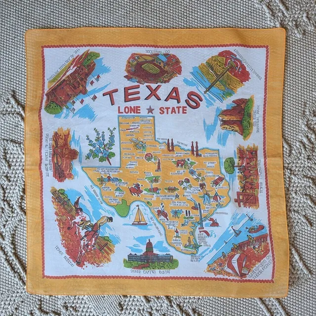 Vintage Texas Lone State Souvenir Square Scarf Made In Japan