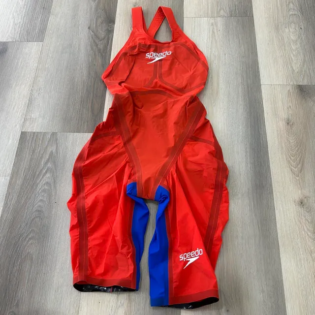 Speedo LZR Racer Kneeskin Size 22 Red Blue Competition Swimsuit