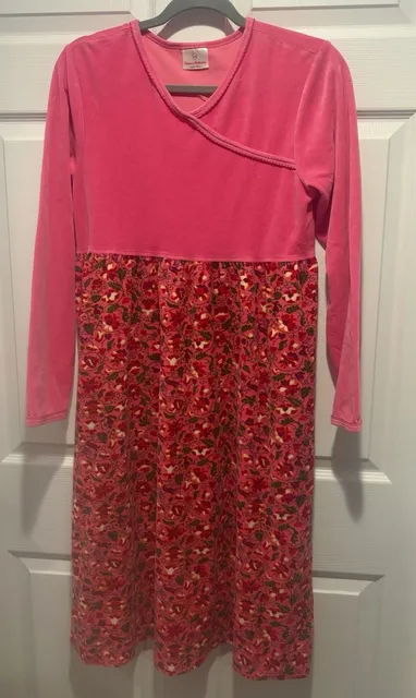 Hanna Andersson Velour Dress Size 160 Pink Floral Long Sleeve