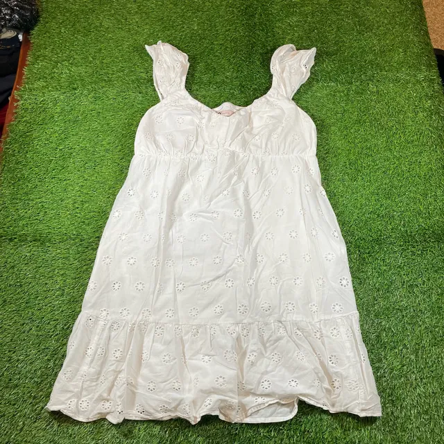 SO Goods For Life Eyelet Dress Size L White Cotton Ruffle Mini