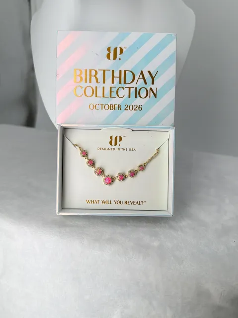 BP October Manifest It Necklace Gradient of Hot Pink Fire Opal Gold