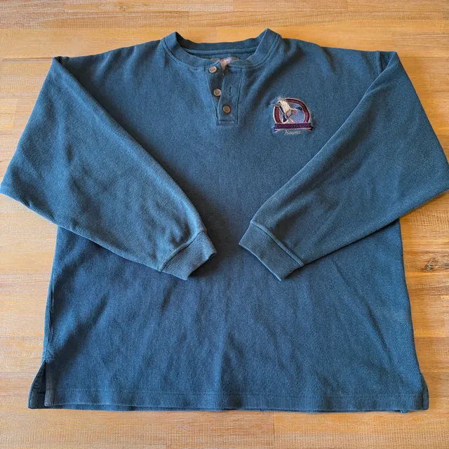 Vintage Cheyenne River Henley Sweatshirt Mens L Teal Chincoteague Island Duck