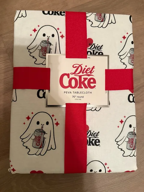 Diet Coke PEVA Tablecloth Size 70" Round White Halloween Ghost