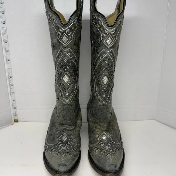 Corral Women’s Distressed Grey Glitter Inlay Boots A2963 Size 6.5 M