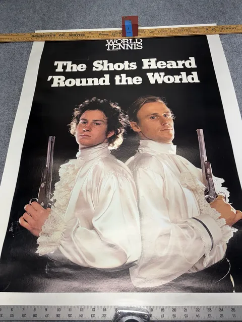 RARE JOHN MCENROE BJORN BORG TENNIS POSTER ON CANVAS WORLD TENNIS USTA 1980S