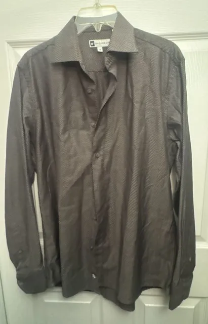 Bachrach Dress Shirt Size M black, and gray Herringbone Long Sleeve