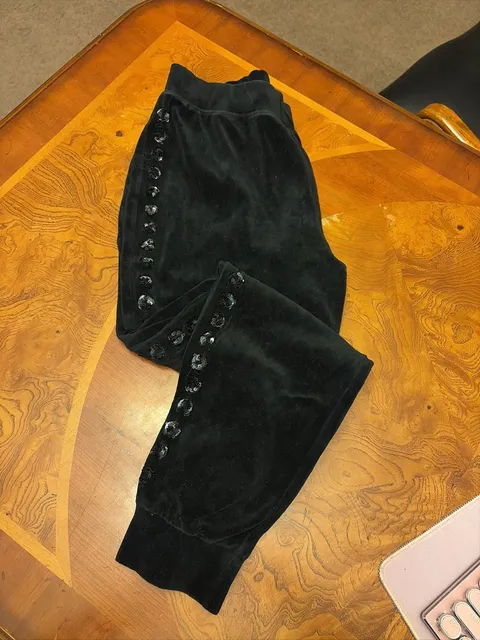 Juicy Couture Black Label Velour Joggers Size M Black Sequins