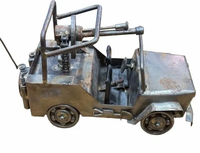 Handmade Metal Recycled Scrap Art Military Jeep Sculpture