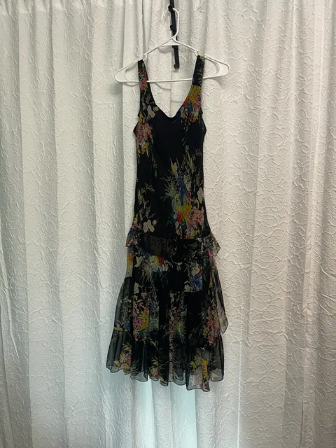 VTG Jonathan Martin Silk Sleeveless Tiered Ruffle Floral Midi Dress Whimsigoth