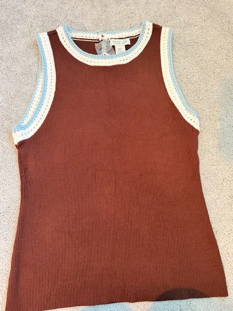 Rachel Zoe Ribbed Tank Top Size XL Brown Crochet Trim
