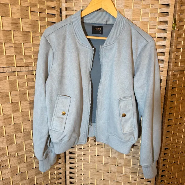 Cisono Outerwear Suede Bomber Jacket Size L Blue