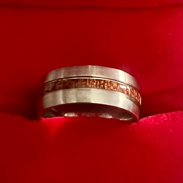 Tungsten Titanium Steel Silver Ring with Koa Wood Inlay 8mm Band Size 7