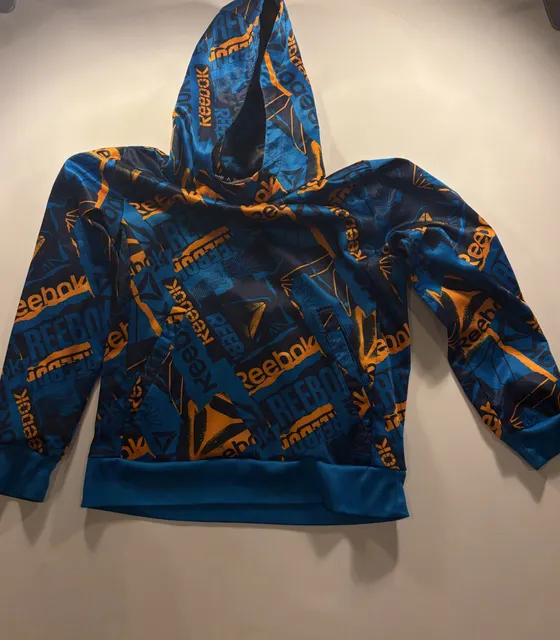 Reebok All-Over Logo Print Hoodie Blue Orange