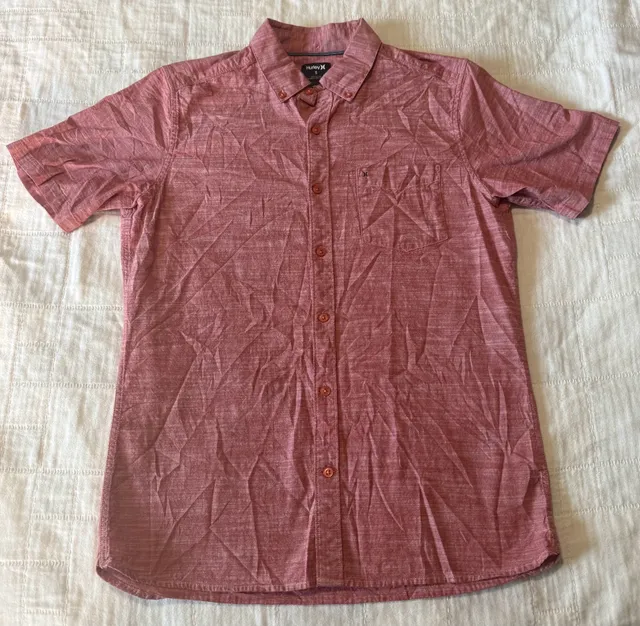 Hurley Short Sleeve Button Down Shirt Size S Red