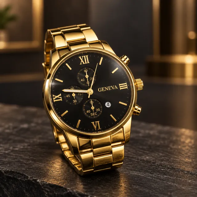 Geneva Gold Quartz 45mm Timepiece Black Roman Numeral Dial