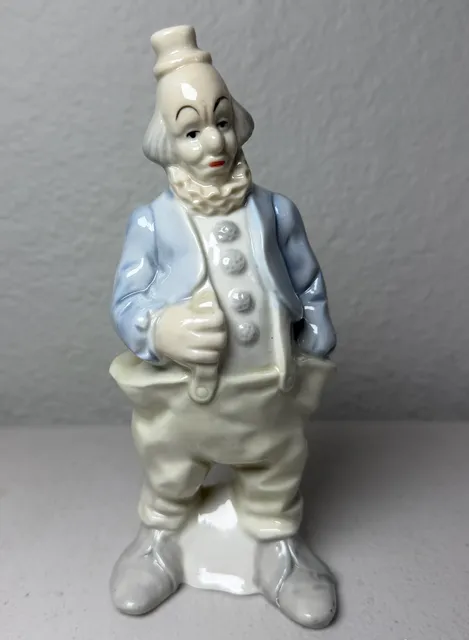 Vintage Porcelain Clown Figurine Made in Taiwan Pastel Blue Circus Decor