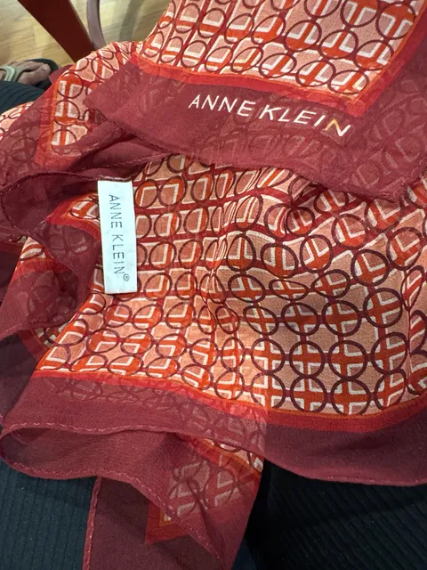 Anne Klein Geometric Print Scarf Red Orange Sheer