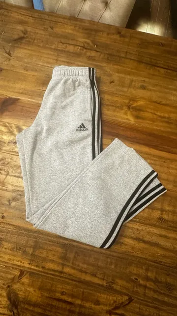 Adidas Essentials 3-Stripes Fleece Pants Size S Grey Black