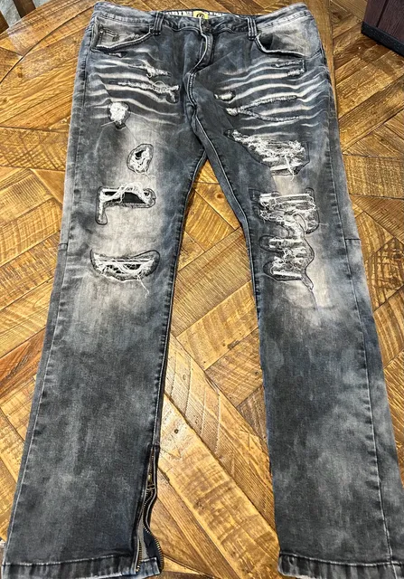 Grindhouse Denim Jeans Size 40 Distressed Acid Wash Ankle Zippers